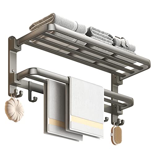 (1 Pack) Yariwiz Grey Towel Rack Wall Mounted No Drill and Screw Mounting, Bathroom Bath Shower Length 24 inch Double Towel Rod with Shelf Hotel Towel Rack B0502-GREY - color: Style#2-grey