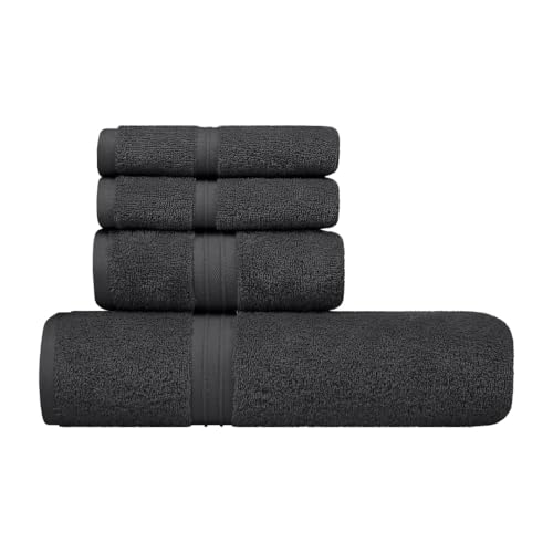 Bathroom Towels Set of 4 - Soft & Absorbent 100% Cotton, Extra Soft - Includes 1 Bathroom Towel (28" x 56"), 1 Hand Towel (16"x28") and 2 Washcloths (12"x12") - Anthracite Gray - color: Anthracite, size: 4-Piece Bath Towel Sets