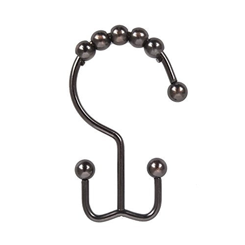 Double Glide Roller Shower Curtain Hooks, Oil Rubbed Bronze,12PCS | 100% Stainless Steel, Curtain Hooks Rings for Bathroom Shower Rods Curtains and Liners, Easy Glide Rollers - color: Oil,bronze