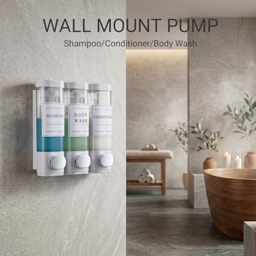 Shampoo and Conditioner Dispenser, Shower Soap Dispenser Wall Mounted, Shampoo Dispenser for Shower Wall No Drill, Bathroom Body Wash Dispenser 3 * 350ml White 3 Chamber - size: 3
