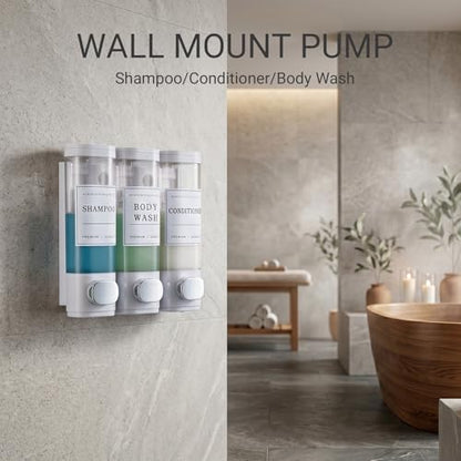 Shampoo and Conditioner Dispenser, Shower Soap Dispenser Wall Mounted, Shampoo Dispenser for Shower Wall No Drill, Bathroom Body Wash Dispenser 3 * 350ml White 3 Chamber - size: 3