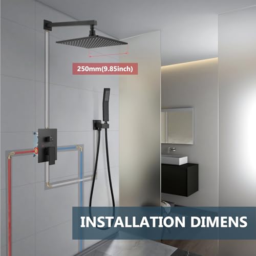 Aolemi Shower Faucet Set with Valve Handheld 10" LED Head Matte Black | Handheld Spray,10 Inch Rain LED Head,Valve and Trim Kit,All Metal,Wall Mount Shower System,Bathroom Mixer - color: Black, size: 10 Inch LED Shower Head