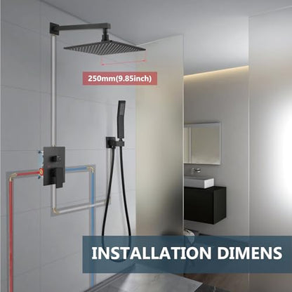 Aolemi Shower Faucet Set with Valve Handheld 10" LED Head Matte Black | Handheld Spray,10 Inch Rain LED Head,Valve and Trim Kit,All Metal,Wall Mount Shower System,Bathroom Mixer - color: Black, size: 10 Inch LED Shower Head