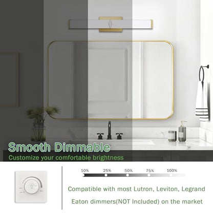 24 Inch Bathroom Vanity Light 2500LM, 5700K Daylight White Modern Bathroom Light Dimmable, AC 120V 25W Gold LED Vanity Lighting Fixtures Wall Sconce ETL Certified, 2Pack - color: Gold-5700K, size: 24 INCH(2 Pack)