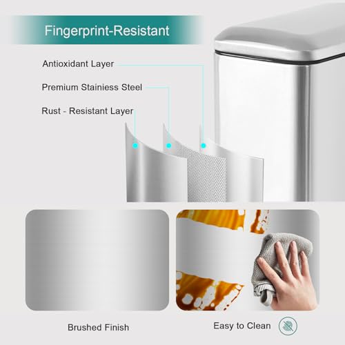 Small Bathroom Trash Can with Lid, Bedroom Trash Can, Silver | 1.3 Gal, Stainless Steel Trash Can, Removal Inner Bucket, Soft Close Lid, Step Pedal, Trash Bin for Bathroom, Bedroom, Office - color: Silver