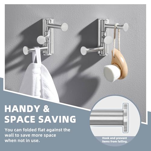 Suyar Bathroom Towel Hook with 3 Arms, Swivel Robe Holder, Brushed Nickel | 2 Pack, SUS304 Stainless Steel, Wall Mounted - color: Brushed Nickel, size: 2 Pack