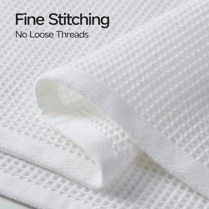 ecolook 6-Piece Waffle Weave Towel Set, 100% Cotton, Lightweight, Absorbent & Quick-Drying, 2 Bath Towels (31×63 in), 2 Hand Towels, 2 Washcloths, Lint-Free for Bathroom, Pool, Gym, Travel - White - color: White