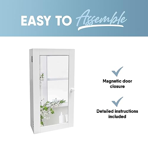 Mirrored Wall Mounted Bathroom Cabinet with Shelves, Stay Closed Magnetized Door, Compact Sylish and Functional Design, Durable and Easy to Assemble, White - style: Mirrored Wall Mounted Bathroom Cabinet