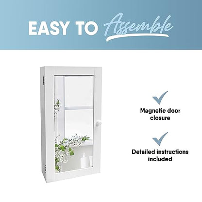 Mirrored Wall Mounted Bathroom Cabinet with Shelves, Stay Closed Magnetized Door, Compact Sylish and Functional Design, Durable and Easy to Assemble, White - style: Mirrored Wall Mounted Bathroom Cabinet
