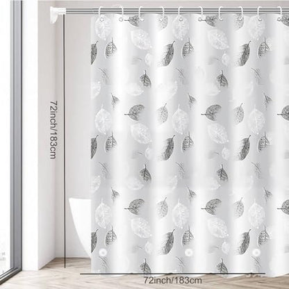 TIKABC Shower Curtain Liner, 4G PEVA Shower Liner, Plastic Waterproof Shower Curtains, with Grommet Holes and 3 Magnetic Weights(Black White Leaves) - color: Black White Leaves