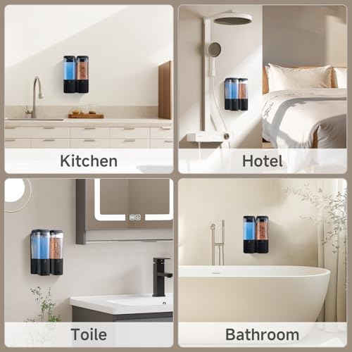 Shampoo and Conditioner Dispenser,GlintGath Shower Dispenser 2 Chamber No Drill Shampoo Dispenser for Shower Wall Mounted Shower Soap Dispenser for Bathroom Hotel,Large Capacity 2 * 500ML,Black - color: Black 2 Chamber