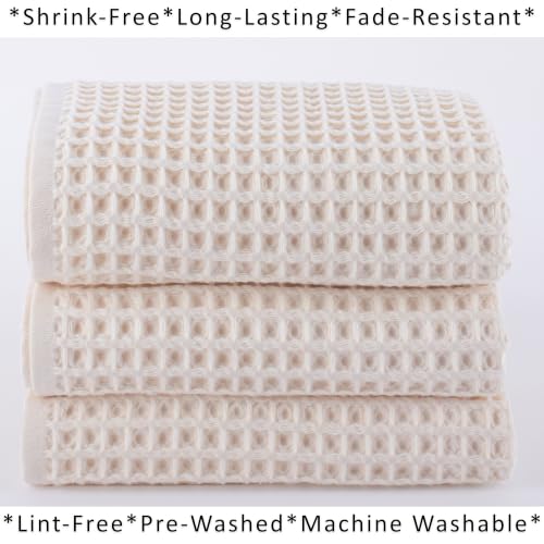PÜSKÜL Natural 100% Turkish Cotton Waffle Hand and Kitchen Towels Set of 3 | Raw-Undyed, Large 32x16 inc, Honeycomb-Waffle weave towel for bathroom & kitchen. Premium quality oeko-tex made in Turkey. - color: Natural Raw-undyed, size: Kitchen & Hand Towel