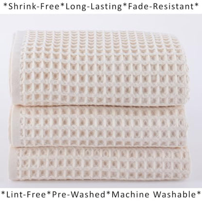 PÜSKÜL Natural 100% Turkish Cotton Waffle Hand and Kitchen Towels Set of 3 | Raw-Undyed, Large 32x16 inc, Honeycomb-Waffle weave towel for bathroom & kitchen. Premium quality oeko-tex made in Turkey. - color: Natural Raw-undyed, size: Kitchen & Hand Towel
