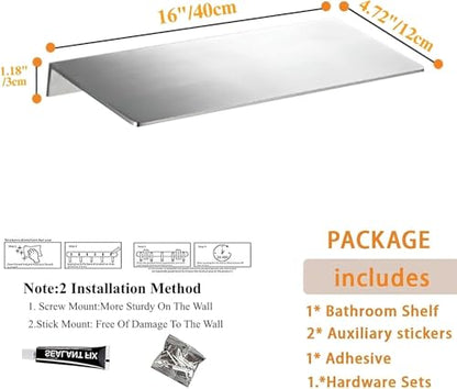 15.74 Inch Stainless Steel Floating Shelf Organiser Wall Mounted Bathroom Shelf Shower Caddy Brushed Nickel Finish Simple Style Kitchen Shelf - color: Brushed Nickel, size: 15.74 Inch