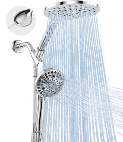 MakeFit Dual Handheld Shower Head Combo, 2-in-1 Rain Shower Heads System 8 Inch Rainfall Shower Head and 10 Modes High Pressure Hand Held Showerhead with Built-in Power Wash - color: Chrome, size: 8 Inch Standard