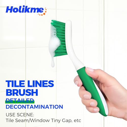 Holikme 5 Pack Cleaning Brush Scrub Brush Kitchen Brush for Floor,Green | Cleaning Brush Set for Household Use, Scrub Brush, Kitchen Brush, Tile Lines Brush for Bathroom, Floor, Tub, Shower