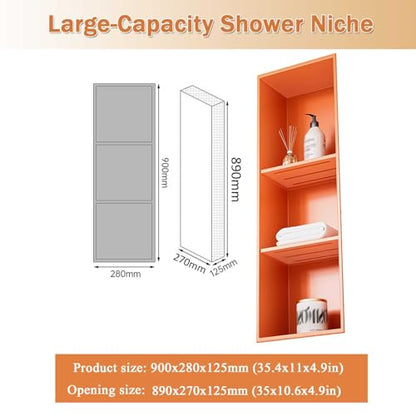 Stainless Steel Shower Niche Wall Insert Recessed Double Shelf Shower Storage for Bathroom Living Room, 70x28x12.5cm, Orange - color: 3 layer