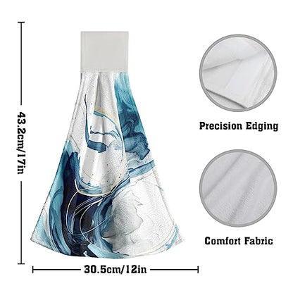 Giwawa Blue Abstract Kitchen Hand Towels 2 Pieces Canvas Art Dish Cloth Tie Towels with Hanging Loop Tea Bar Towels for Bathroom Tabletop Home - color: Blue Abstract