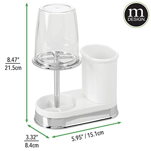 mDesign Plastic Toothpaste and Toothbrush Holder Center with Cup/Cover - Organizer for Bathroom Vanity Countertop - Holds Paste, Floss, Accessories - Hyde Collection - White/Chrome - color: White/Chrome