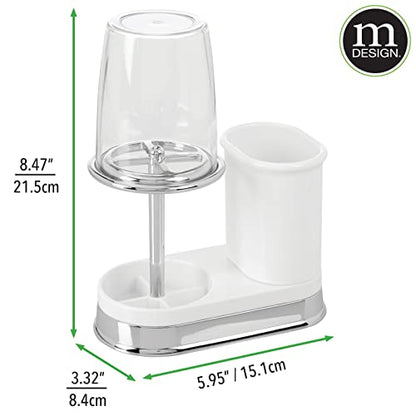 mDesign Plastic Toothpaste and Toothbrush Holder Center with Cup/Cover - Organizer for Bathroom Vanity Countertop - Holds Paste, Floss, Accessories - Hyde Collection - White/Chrome - color: White/Chrome
