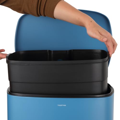 happimess Connor 2-Piece Iron Trash Can, Bright Cobalt Blue | 13.2 And 1.3 Gallons, Rectangular, Soft-Close Lid, Step Pedal, 20 Liners, 26" And 12" Height - color: Bright Cobalt Blue
