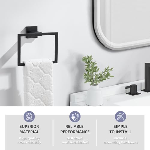 Angle Simple Hand Towel Holder for Bathroom, 7.09 Inches, Matte Black | Solid SUS304 Stainless Steel, Square Towel Ring for Kitchen Shower Wall, Screws Mount - color: Matte Black
