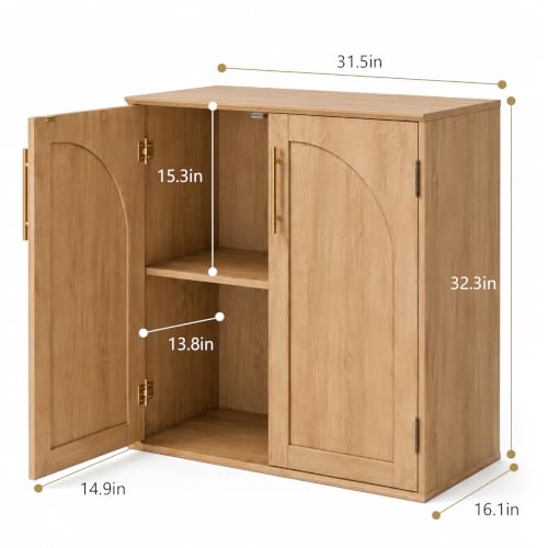 Sideboard Buffet Cabinet with Storage, 31.5" Modern Arched Accent Console Cabinet Credenza for Living Room Furniture Dining Room Entryway, Light Wood - color: Light Wood
