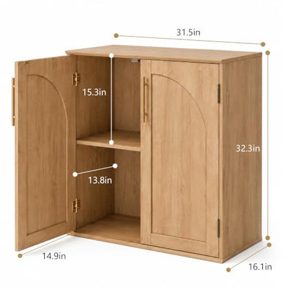 Sideboard Buffet Cabinet with Storage, 31.5" Modern Arched Accent Console Cabinet Credenza for Living Room Furniture Dining Room Entryway, Light Wood - color: Light Wood