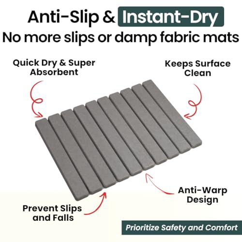 Foldable Stone Bath Mat, Non Slip Quick Dry Diatomite, Dark Gray, 23.5x15 | Super absorbent surface, easy-care finish, compact storage, includes non-slip pad, shower and sink use - color: Regular Dark Gray