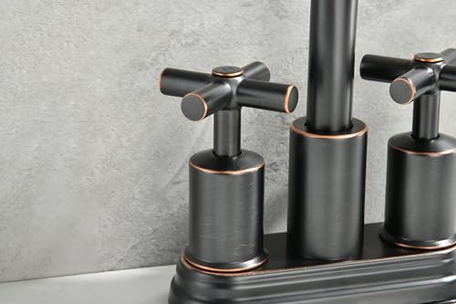 Two Handle Lavatory Faucet 4-inch Centerset Bathroom Sink Faucets with Drain Assembly for 3 Hole Sink Oil Rubbed Bronze Finish DF-4303CCH-ORB Duttao - color: Oil Rubbed Bronze