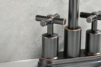 Two Handle Lavatory Faucet 4-inch Centerset Bathroom Sink Faucets with Drain Assembly for 3 Hole Sink Oil Rubbed Bronze Finish DF-4303CCH-ORB Duttao - color: Oil Rubbed Bronze