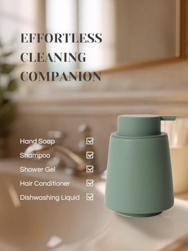 INGOFIN Ceramic Foaming Soap Dispenser -14 oz Foam Hand Soap Dispenser Bathroom Modern Refillable Dish Wash Bottle for Kitchen with Large Pump Matte Green - color: Green-foam