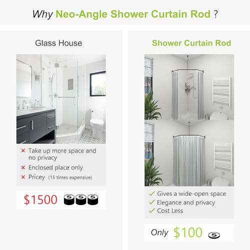 Naiture Neo-Angle Shower Curtain Rod, 18-1/2" X 26" X 18-1/2", Matte White | Aluminum, Includes 36" Ceiling Support and Mounting Hardware, Cut to Fit, Permanent Wall Mount, Rustproof - color: Matte White, size: 18-1/2" X 26" X 18-1/2"