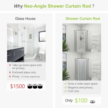 Naiture L Shape Shower Curtain Rod, 18-1/2" X 26" X 36", Black | 304 Stainless Steel, Includes 36" Ceiling Support & Hardware, Cut to Fit, Permanent Mount, Counterpart Wall Size 54" x 36" - color: Black, size: 18-1/2" X 26" X 36"