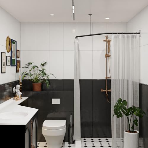 Naiture Neo-Angle Shower Curtain Rod, 30-1/2" X 37" X 30-1/2", Black | 304 Stainless Steel, Includes 36" Ceiling Support and Mounting Hardware, Cut to Fit, Permanent Wall Mount, Rustproof - color: Black, size: 30-1/2" X 37" X 30-1/2"