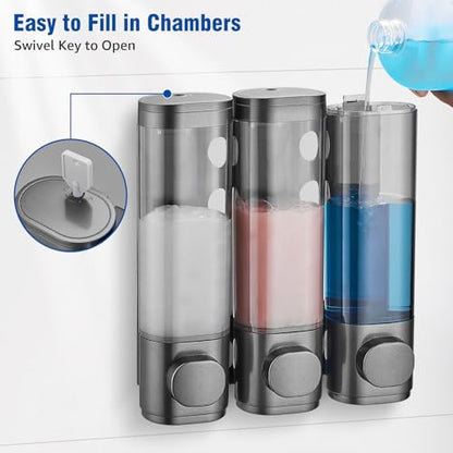 Pollock Shampoo and Conditioner Dispenser 3 Chamber No Drill | Shower Soap Pump Dispenser Wall Mounted,Body Wash Dispenser,Shower Gel Shampoo Holder for Bathroom Accessories, (Gun 3) - color: Gun 3