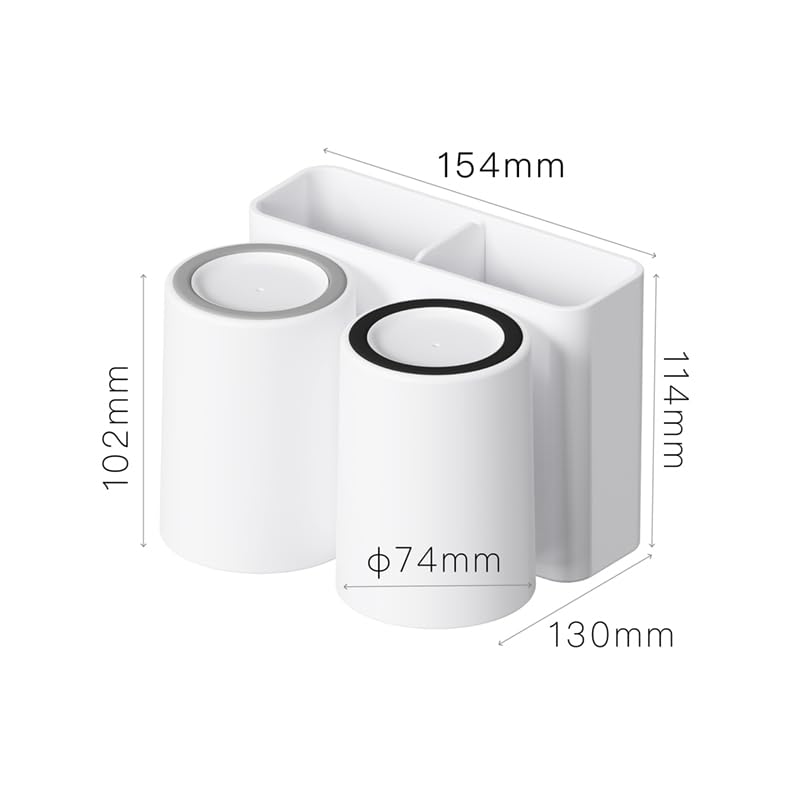 Wall-Mounted Toothbrush and Toothpaste Holder - Self-Draining Design, Easy Installation, Space-Saving, White (Double - Two Normal Cups)