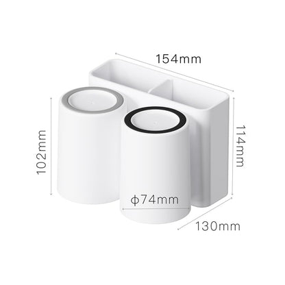 Wall-Mounted Toothbrush and Toothpaste Holder - Self-Draining Design, Easy Installation, Space-Saving, White (Double - Two Normal Cups)
