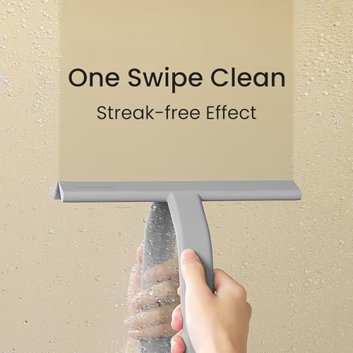 JustHang Shower Squeegee with Built-in Hook, 10-Inch Gray | Award-Winning Design, All-One-Piece Soft-Touch Silicone, for Glass Door, Bathroom, Window, Mirror, Tile Wall, Car - color: Dark Gray