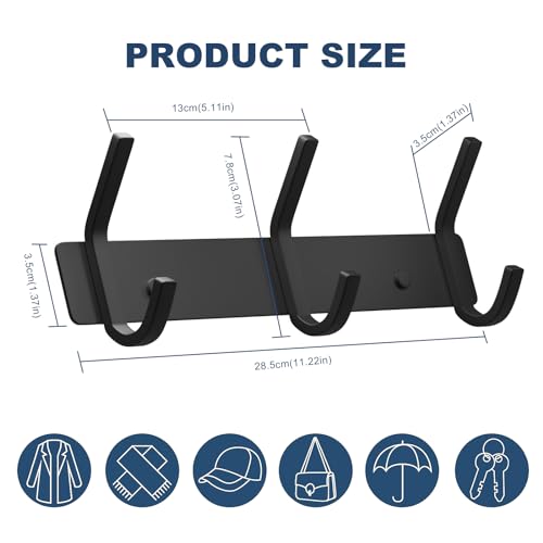 VAEHOLD 2PACK Coat Hooks Wall Hook for Hanging Clothes Robes Towels Hats Heavy Duty Coat Hanger Coat Rack Wall Mount with 3 Hooks - Black - color: Black, size: “C“ Shape 3 Hooks 2 Pack