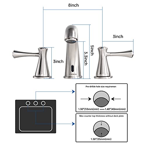 Touchless Bathroom Faucet for 3 Holes with 3 Handles, Controlling Temperature & Adjustable Water Flow, Short & Long Induction Modes, Auto Motion Sensor Brushed Nickel Bathroom Faucet Set 29180 - color: 29180Brushed Nickel