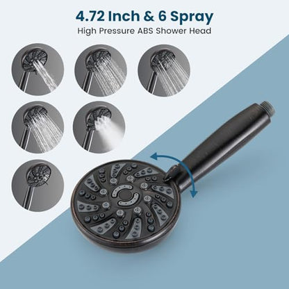 gotonovo Tub Shower Faucet Set with Valve 6 Mode Handheld Oil Rubbed Bronze | Bathtub Faucet Set,6 Mode ABS Handheld Spray,6.3’’ Metal Tub Spout,Brass Valve Trim Kit,Shower Head and Handle Kit,Wall Mount - color: Bronze