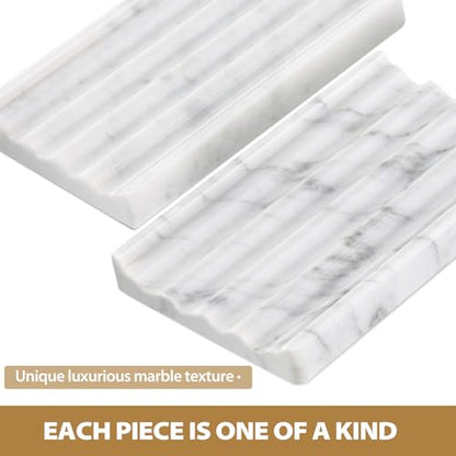 2PCS Koville Italian Natural Marble Soap Dish for Shower, Stone Soap Tray for Bathroom, Bar Soap Holder for Sink, Stripe Grooves Saver Keep Bars Dry Easy Clean (Bianco Carrara) - color: Bianco Carrara