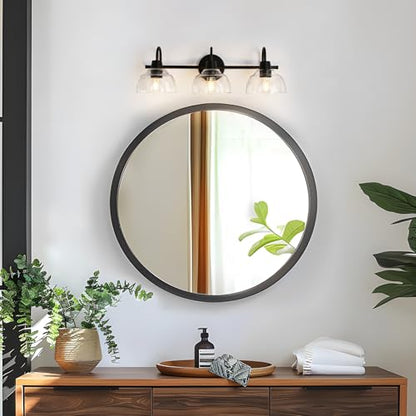 KSANA Black Bathroom Light Fixture, 3-Light Vanity Light with Large Opening Clear Glass Shade, Modern Farmhouse Wall Lamp Over Mirror - size: Dome Shade