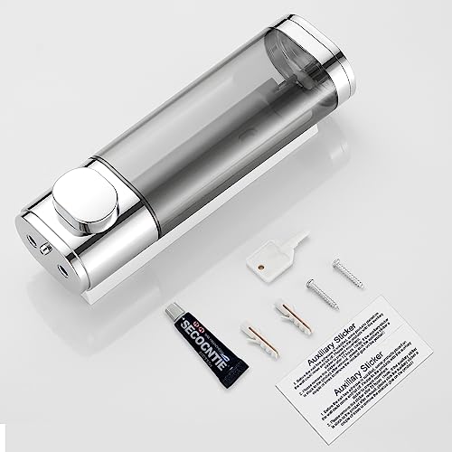 Pollock Pollock Shampoo and Conditioner Dispenser Wall Mounted | Shower Soap Dispenser 2 Chamber No Drill, Shampoo Dispenser for Shower, Body Wash Dispenser for Bathroom, Large Capacity - color: Silver Dg1 Chamber