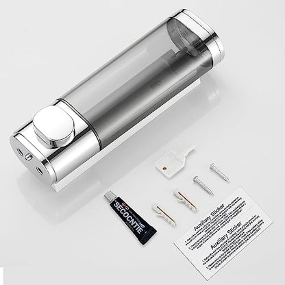 Pollock Pollock Shampoo and Conditioner Dispenser Wall Mounted | Shower Soap Dispenser 2 Chamber No Drill, Shampoo Dispenser for Shower, Body Wash Dispenser for Bathroom, Large Capacity - color: Silver Dg1 Chamber