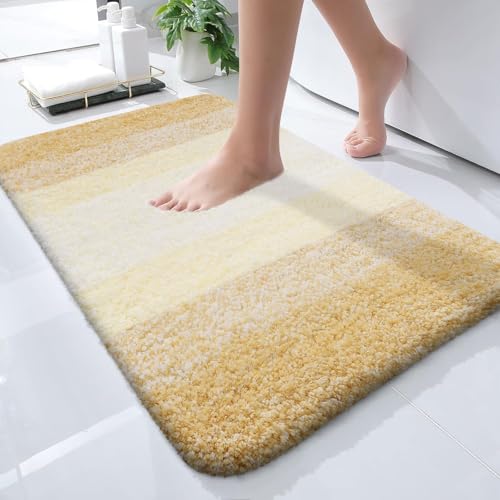 OLANLY Small Bathroom Rugs 24x16, Extra Soft Absorbent Microfiber Bath Rugs | Light Yellow, Non-Slip Quick-Drying Rubber Backing, Washable Plush Bath Mat for Floor, Tub and Shower, Home Decor Accessories - color: Light Yellow, size: 24" X 16"
