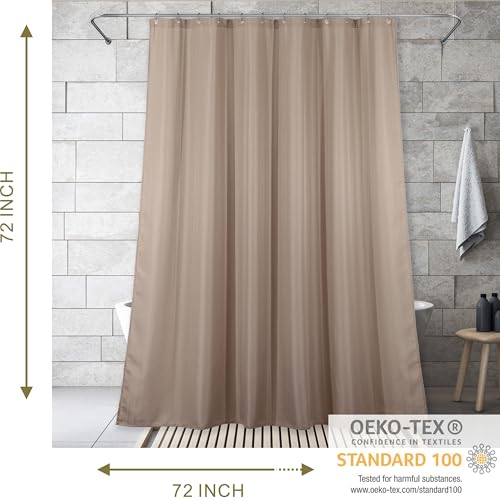 Taupe Shower Curtain for Bathroom: Water Repellent Quick Dry - 72"Lx72"W | Striped Textured Linen Style Polyester Fabric Bath Curtain, Solid Simple Elegant Lightweight, Machine Washable, Semi-Sheer - color: Tan, size: 72"W x 72"L (Pack of 1)