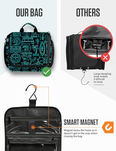 VENTURE 4TH Hanging Travel Toiletry Bag, 17 Compartments - Surfing Vibes | Hangs on rails, hooks or doors; stands upright too. Removable TSA pouch. Water-resistant 900D Nylon, reinforced stitching. - color: Surfing Vibes