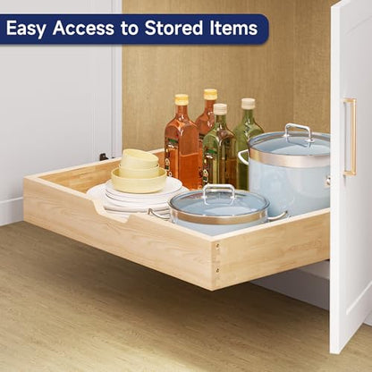 Pull Out Cabinet Organizer, 25.5 in W x 21 in D Solid Wood Slide Out Drawer, Soft Close Sliding Shelf, Bottom or Side Mount for Kitchen Pantry Bathroom, Fits 26.5 in Cabinet Opening - size: 25½” W × 4"H x 21” D